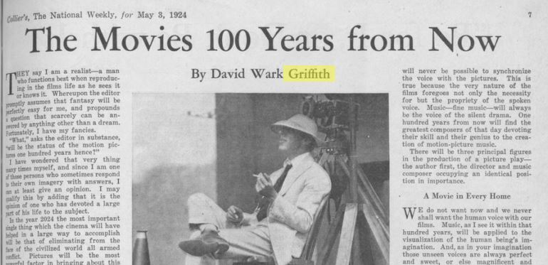 David Wark Griffith ‘The Movies 100 Years from Now’ (1924)